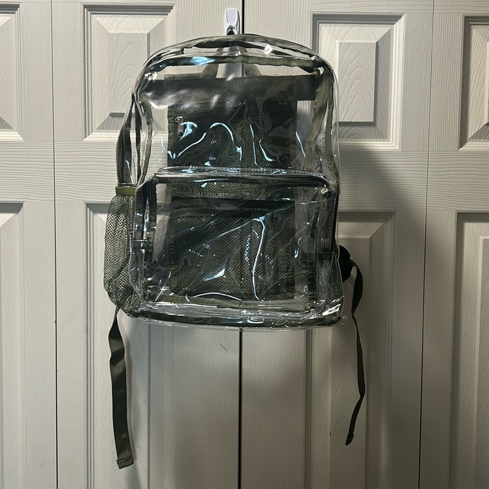 Clear Transparent Backpack with Olive Accents - Home Storage & Organization